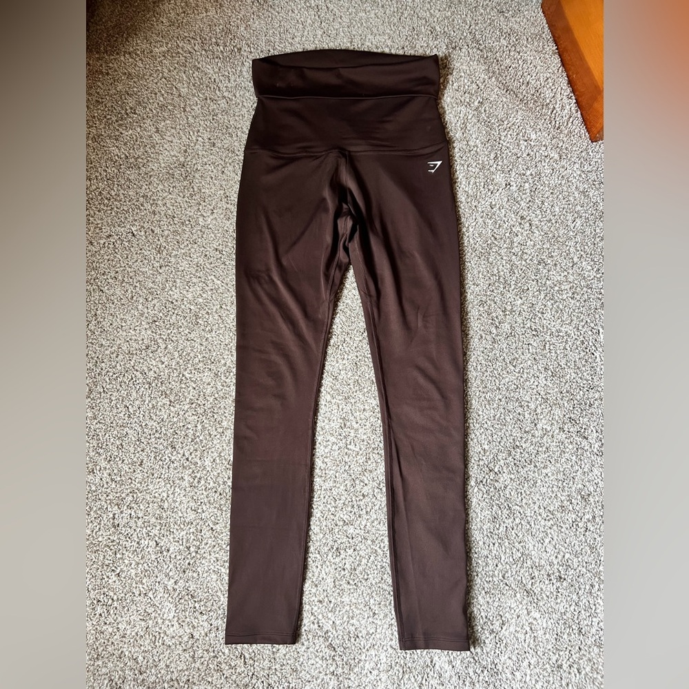 Gymshark Brown High-Waisted Fold-over Ankle Leggings Sz Medium